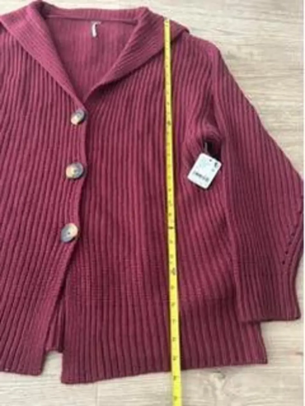 Free People Swim Too Deep Cardigan Sweater Womens L Burgundy Ribbed Knit New
